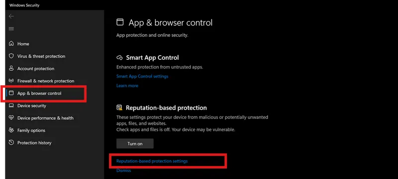 turn off reputation base protection